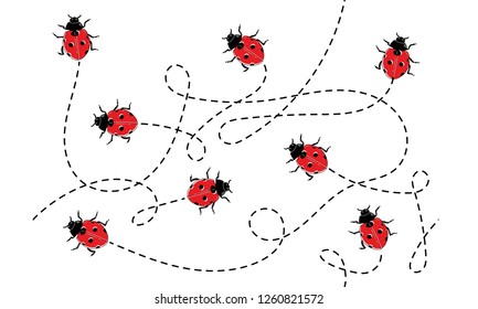 Seamless pattern made of cute ladybugs. Illustrated vector pattern which can be used for web backgrounds, wall papers, wrapping paper, textile and fabric patterns and many more possible applications.