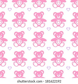 Seamless pattern made of cute pink teddy bears