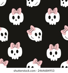 Seamless pattern made with cute skulls with a bow. Halloween, day of death, Día de los Muertos.