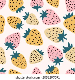 Seamless pattern made with cute strawberries. Fruits and berries concept. Modern colors.