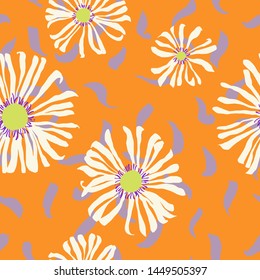 Seamless pattern made of daisies. Artistic background with flowers. Delicate floral illustration. Trendy flat drawing. Good for textile, fabric, wallpaper, bedding, clothes, wrapper, surface