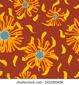 Seamless pattern made of daisies. Artistic background with flowers. Delicate floral illustration. Trendy flat drawing. Good for textile, fabric, wallpaper, bedding, clothes, wrapper, surface