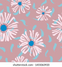 Seamless pattern made of daisies. Artistic background with flowers. Delicate floral illustration. Trendy flat drawing. Good for textile, fabric, wallpaper, bedding, clothes, wrapper, surface