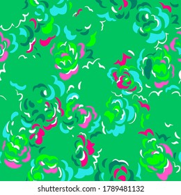 Seamless pattern made of decorative blossom flower buds. Abstract brush strokes art background. Curved wavy shapes forming floral botanical texture. Good for fabric, textile, fashion design.