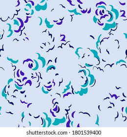Seamless pattern made of decorative blossom flower buds. Abstract brush strokes art background. Curved wavy shapes forming floral botanical texture. Good for fabric, textile, fashion design.