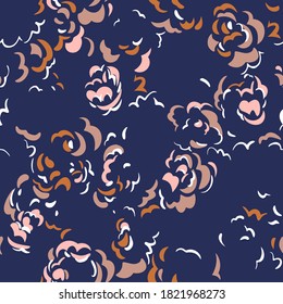 Seamless pattern made of decorative blossom flower buds. Abstract brush strokes art background. Curved wavy shapes forming floral botanical texture. Good for fabric, textile, fashion design.