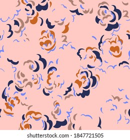 Seamless pattern made of decorative blossom flower buds. Abstract brush strokes art background. Curved wavy shapes forming floral botanical texture. Good for fabric, textile, fashion design.