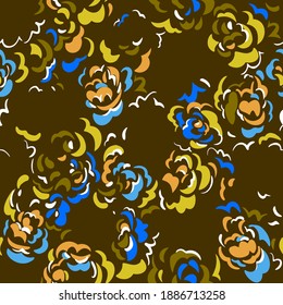 Seamless pattern made of decorative blossom flower buds. Abstract brush strokes art background. Curved wavy shapes forming floral botanical texture. Good for fabric, textile, fashion design.
