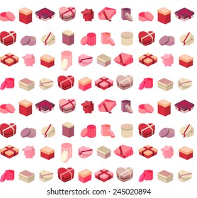 Seamless pattern made of different gift boxes