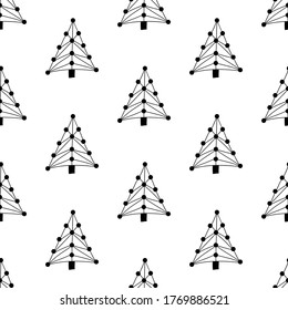 Seamless pattern made from doodle abstract fir trees. Isolated on white background. Vector stock illustration.