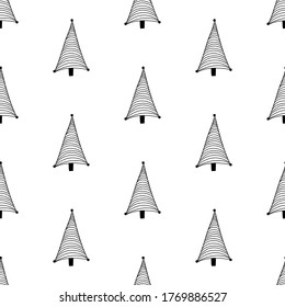 Seamless pattern made from doodle abstract fir trees. Isolated on white background. Vector stock illustration.