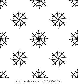Seamless pattern made from doodle abstract snowflakes. Isolated on white background. Vector stock illustration.
