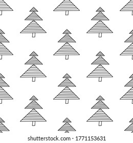 Seamless pattern made from doodle abstract fir trees. Isolated on white background. Vector stock illustration.