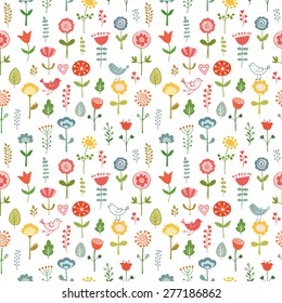 Seamless pattern made of doodle flowers. Vector illustration.