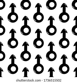 Seamless pattern made from doodle male symbol. Isolated on white background. Vector stock illustration.