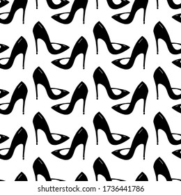 Seamless pattern made from doodle stilettos shoes. Isolated on white background. Vector stock illustration.