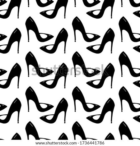 Seamless pattern made from doodle stilettos shoes. Isolated on white background. Vector stock illustration.