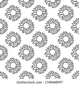 Seamless pattern made from doodle sun. Isolated on white background. Vector stock illustration.