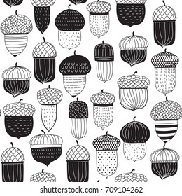 Seamless pattern made of doodled acorns.
