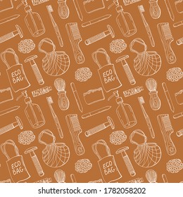 Seamless pattern made from Eco-friendly products. Line art. Stock illustration. Endless texture for your design.