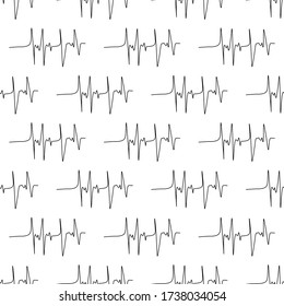 Seamless pattern made from the electrocardiograms. Isolated on white background. Vector stock illustration.