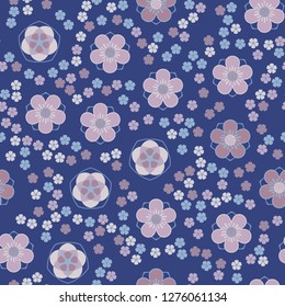 Seamless pattern made up of five-petal abstract flowers. Spring colors.