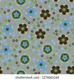 Seamless pattern made up of five-petal abstract flowers. Spring colors.