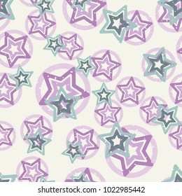Seamless pattern. Made up of five-pointed stars and circles.