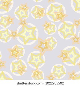Seamless pattern. Made up of five-pointed stars and circles.