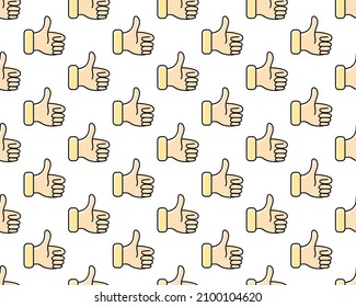 Seamless pattern made of flat thumbs up symbols. Colourful background. Abstract networks concept for social media banners