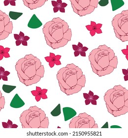 Patrón sin foco hecho de flores y elementos abstractos. Ilustración vectorial dibujada a mano, colores brillantes. Textil, invitaciones, papel de embalaje