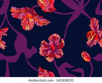 Seamless pattern made of flowers. Vector tulips background. Floral illustration for fashion design, bedding, fabric, textile, wallpaper, wrapping, surface, clothes