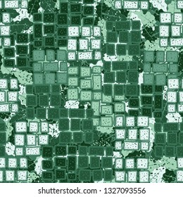 Seamless pattern made up of fragments of symbolic stonework on abstract background.
