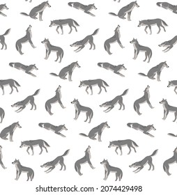 Seamless pattern made of gray wolves. Background with cute icons of gray wolves.