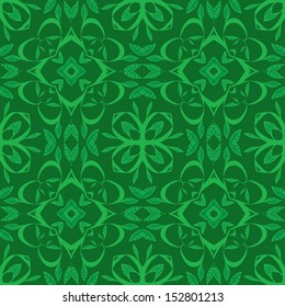 Seamless pattern made of green lines and leaves