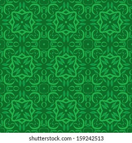 Seamless pattern made of green lines and leaves