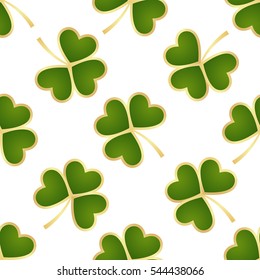 Seamless pattern made from green shamrocks isolated on white background. Vector illustration