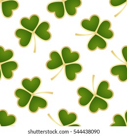 Seamless pattern made from green shamrocks isolated on white background. Vector illustration