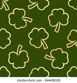 Seamless pattern made from green shamrocks isolated on white background. Vector illustration