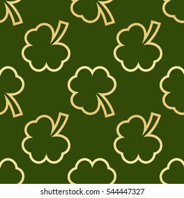 Seamless pattern made from green shamrocks isolated on white background. Vector illustration