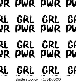 Seamless pattern made from grl pwr doodle lettering. Isolated on white background. Vector stock illustration.