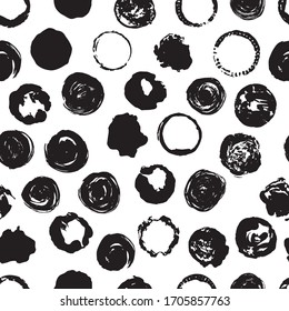 Seamless pattern made of grunge ink blobs, spots and different lines, mask added, editable, you can easily change color of elements or background color