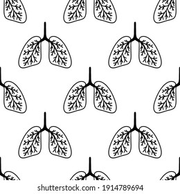 Seamless pattern made from hand drawn lungs illustration. Isolated on white background.