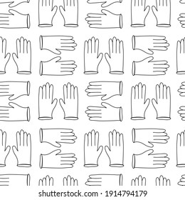 Seamless pattern made from hand drawn latex gloves illustration. Isolated on white background.