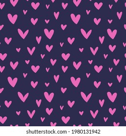 Seamless pattern made of hand drawn doodle hearts. Bright colored tiling background. Romantic backdrop texture for web site, blog, wallpaper, textile, wedding invitation and decor