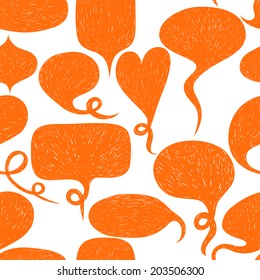 Seamless pattern made of hand drawn speech bubbles on white background. Tiling background with doodle cartoon comic bubbles.