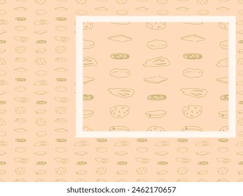 Seamless pattern made of hand drawn cartoon styled burger parts (strokes): bun, cutlet, salad leaf, cheese and tomato slice, bun. Two sizef of bpattern: bigger and smaller. Food. Vector illustration.