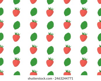 Seamless pattern made of hand drawn strawberry and it's leaf (got shadows on berry). Food. Berry. Vector illustration. White background (backdrop).