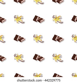 Seamless pattern made from hand drawn chocolate and vanilla on white background. Vector illustration.