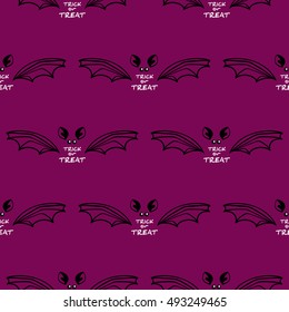 Seamless pattern made from hand drawn bats. Vector illustration. Can be used for wrapping or wallpaper or in textile.